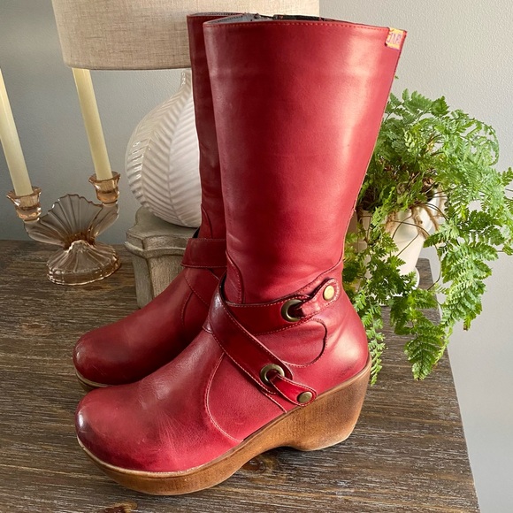 Jafa | Shoes | Jafa Handmade Red Leather Lace Up Tall Boots Made In ...